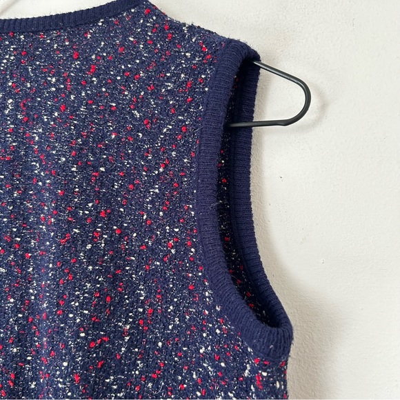 Vintage 60s/70s Confetti Fancy Knit Tunic Vest Sleeveless Navy Blue Open Front M - Picture 5 of 15